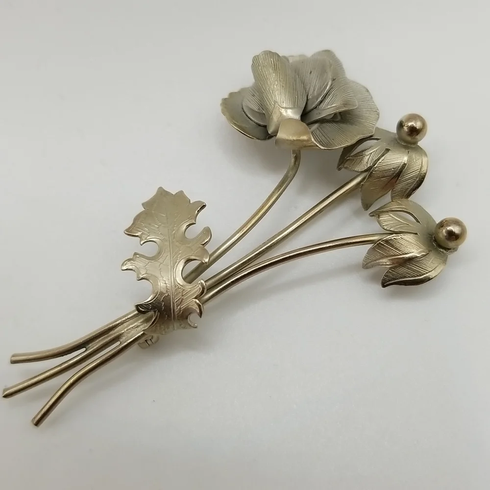 GioVanni Di Rocco Silver Tone Metal Wild Flower Pin Brooch Realistic Signed 70s